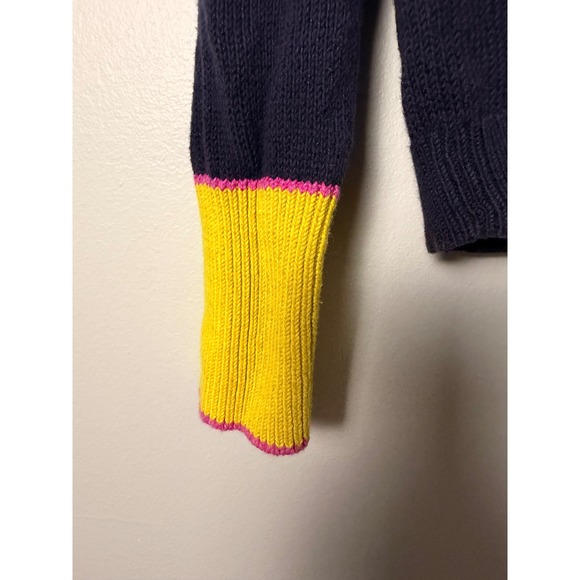 Boden Navy Blue V Neck Sweater Pink Trim Yellow Cuffs Women US 4 - Picture 6 of 7